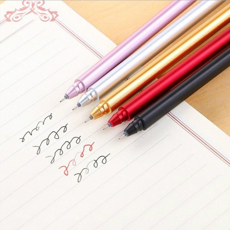 5 PCS Simple Triprism Ballpoint Pen Pure Metal Color School Office Stationery Supplies(Black)