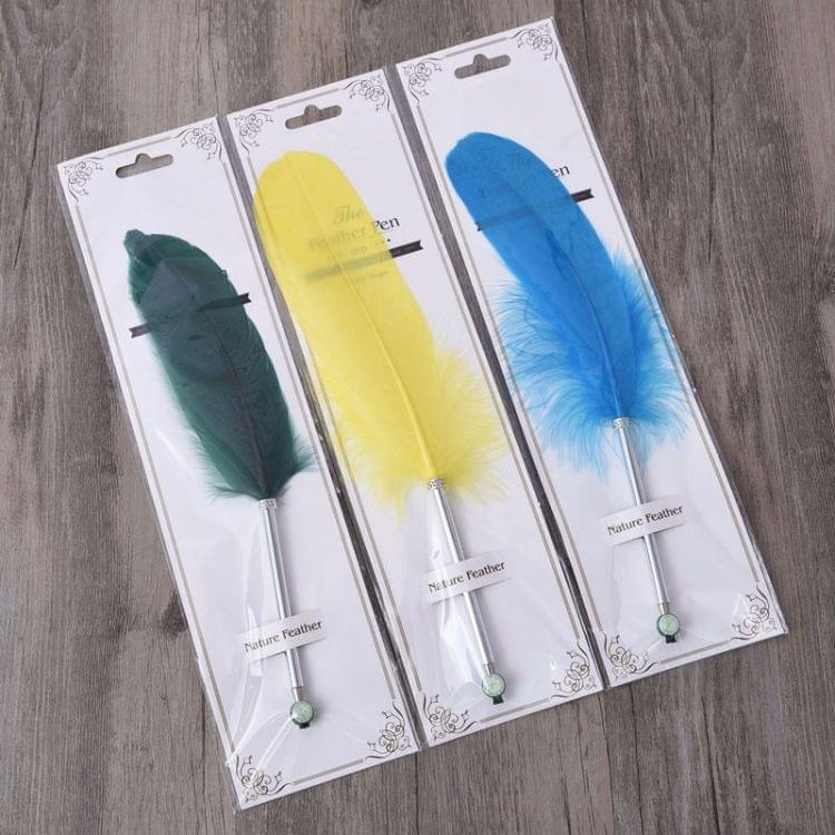 Ostrich Feather Quill Ballpoint Pen Wedding Gift Office School Signature Pen, Length:26cm(White)