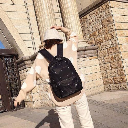 Small Footprint Pattern Waterproof Oxford Cloth Shoulder Backpack Casual Handbag Shoulder Bag (Black)