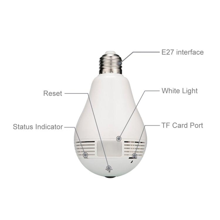 EC7-J8 1.3MP 360 Degree Bulb Lamp Network Panoramic Camera Wireless WiFi Smart Security Camera, Support Monitor Detection & Voice intercom & 128GB Micro SD Card (White)