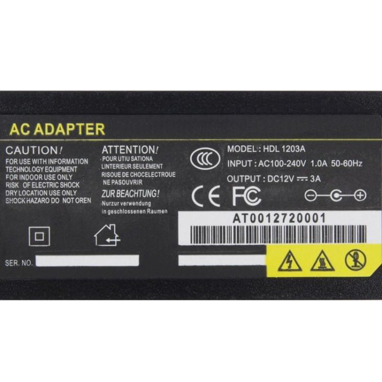 UK Plug 12V 3A / 4 Channel DVR AC Power Adapter, Output Tips: 5.5 x 2.5mm