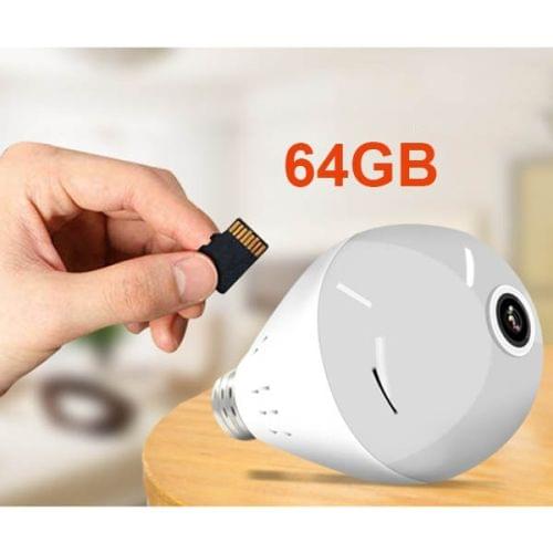 E27 Bulb Shape 360 Degrees Panoramic Camera 1080P HD WiFi Remote Webcam Monitoring for IOS / Android Mobile Phone, Support Motion Detection & Two-way Voice(64GB)
