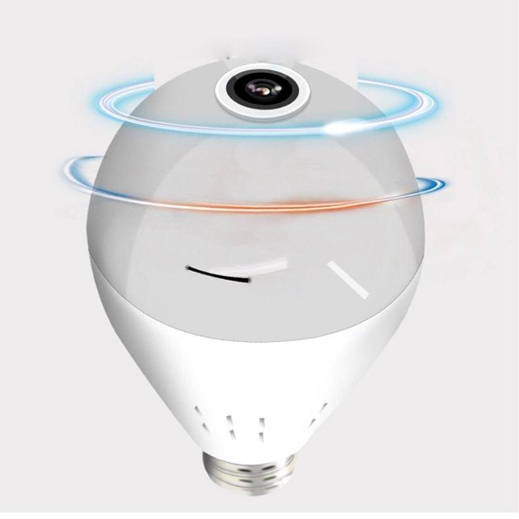 E27 Bulb Shape 360 Degrees Panoramic Camera 1080P HD WiFi Remote Webcam Monitoring for IOS / Android Mobile Phone, Support Motion Detection & Two-way Voice(64GB)