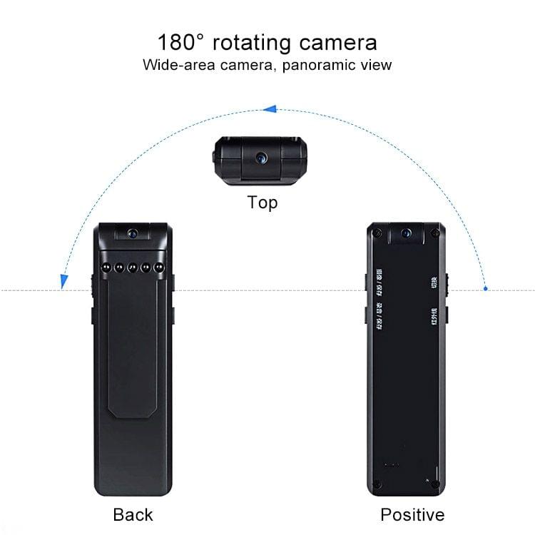 Back Clip Design 1080P HD Camera Voice Control Recording Machine, Support Motion Detection, Infrared Night Vision, 180 Degrees Rotation Camera, TF Card(Black)