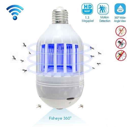 E27 Lamp 960P 360 Degrees Fisheye Lens 1.3MP WiFi Camera with Mosquito Killer Function, Support Motion Detection & TF Card