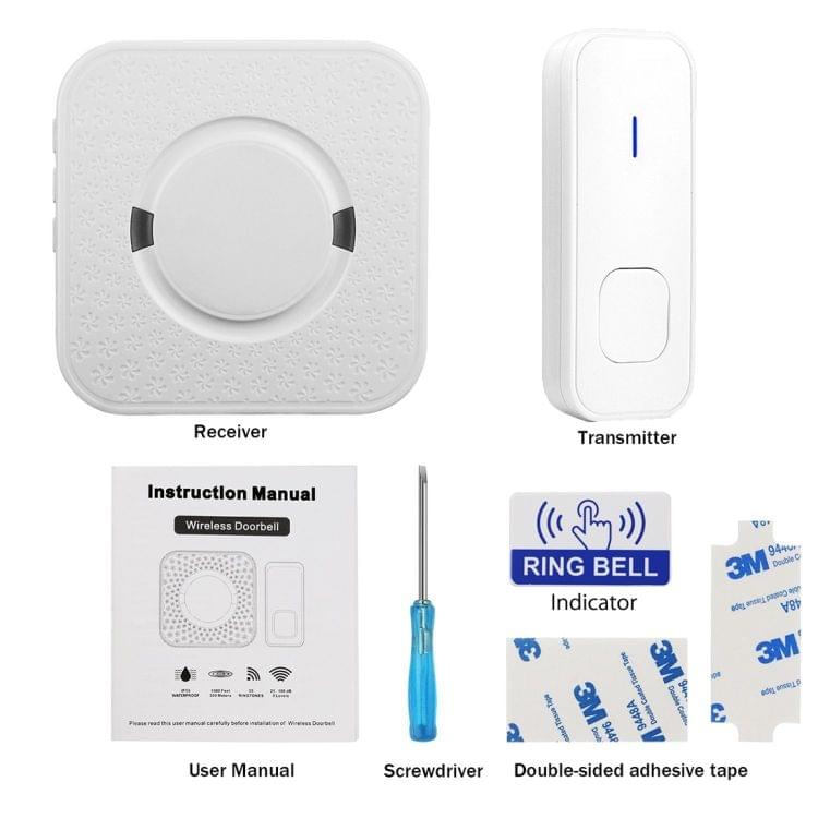 P6-B 110dB Wireless IP55 Waterproof Low Power Consumption WiFi Doorbell Receiver, 53 Music Options, Receiver Distance: 300m(White)