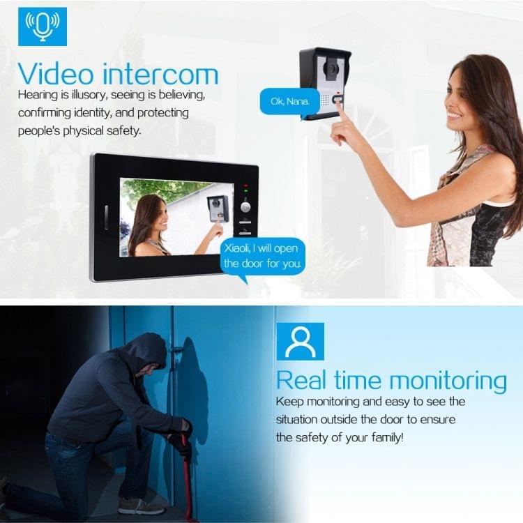 TS-YP710MA 7 inch Screen Smart Video Doorbell Peephole Viewer, Support Visual Intercom & Night Vision & Real-time Monitoring