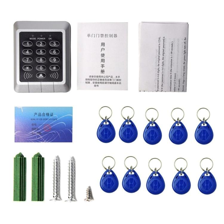X4 RFID Single Door Access Control System with Keypad & 10 ID Card Token Keyfobs, Support Password & EM / IC Card Reader