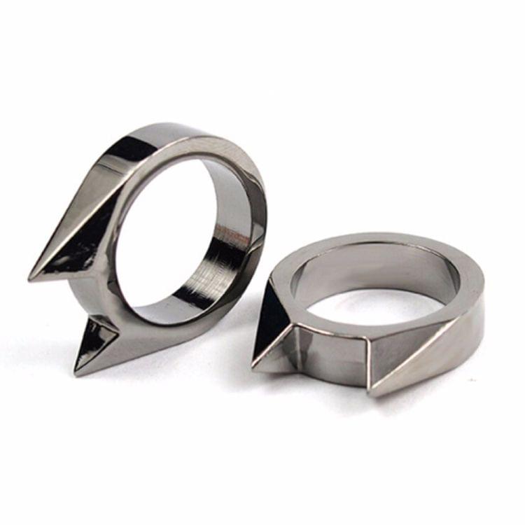 Women Men Safety Survival Ring Tool Self Defence Stainless Steel Finger Defense Ring(Black)