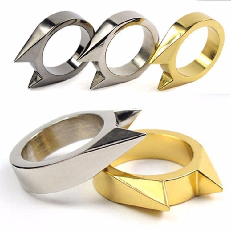 Women Men Safety Survival Ring Tool Self Defence Stainless Steel Finger Defense Ring(Black)