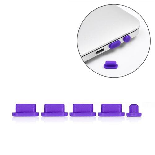 5 in 1 Silicone Anti Dust Plug Protective Cover for MacBook Pro 13.3 inch A1706 (2016 - 2017), MacBook Pro 13.3 inch A1708 (2016 - 2017), MacBook Pro 15.4 inch A1707 (2016 - 2017)(Purple)