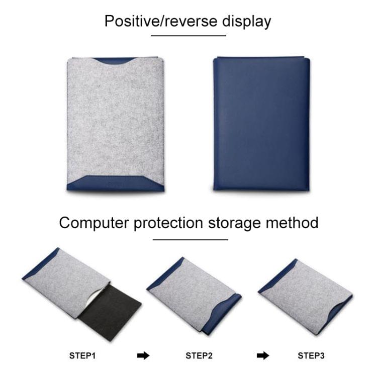 Laptop Crazy Horse Texture Fur Felt Inner Bag for MacBook 13.3 inch (Blue)