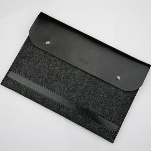 Horizontal Laptop Microfiber Leather Polyester Felt Double Magnetic Buckle Inner Bag for MacBook 12 inch (Black)