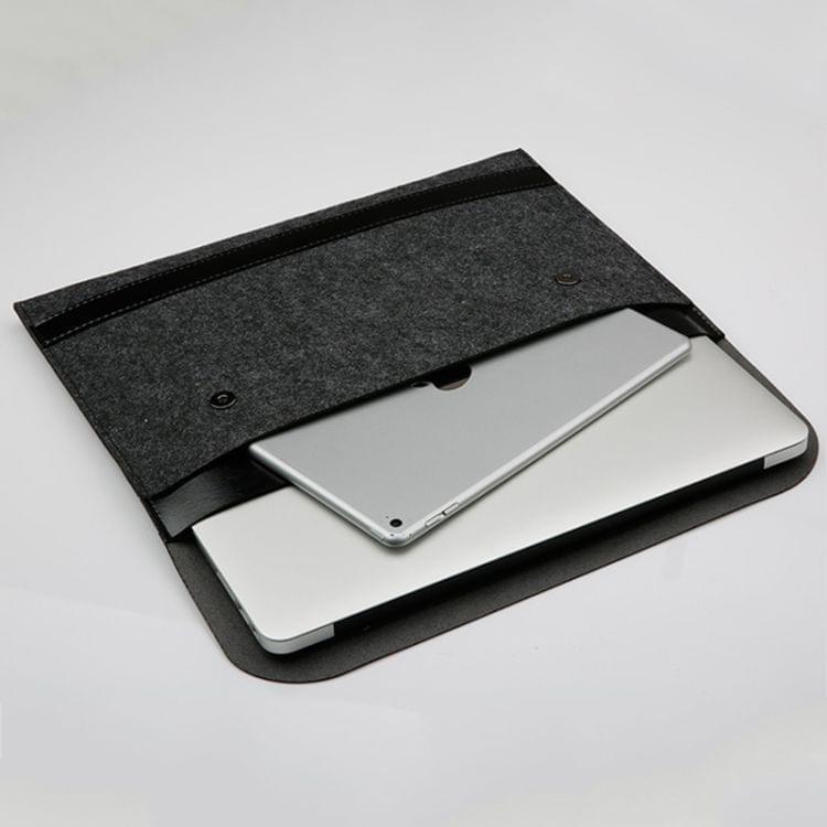 Horizontal Laptop Microfiber Leather Polyester Felt Double Magnetic Buckle Inner Bag for MacBook 15.4 inch(Black)