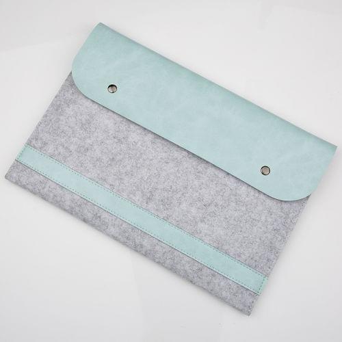 Horizontal Laptop Microfiber Leather Polyester Felt Double Magnetic Buckle Inner Bag for MacBook 15.4 inch(Mint Green)