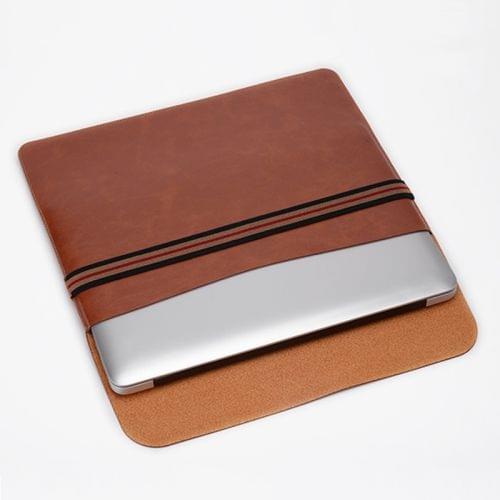Horizontal Elastic Band Laptop Microfiber Leather Inner Bag for Macbook Air Retina 13.3 inch (Dark Brown)