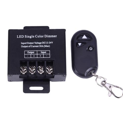 High Power Iron Shell Wireless Remote LED Single Color Dimmer LED Controller with Remote Control, 30A DC 12-24V(Black)