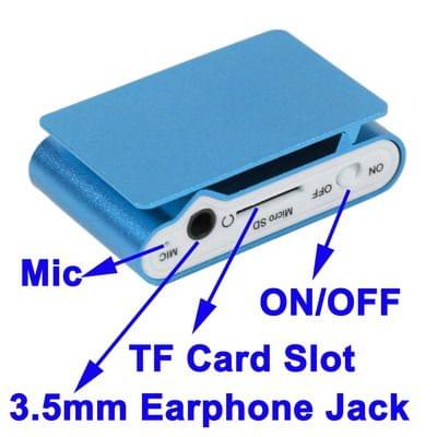 TF (Micro SD) Card Slot MP3 Player with LCD Screen, Metal Clip(Baby Blue)