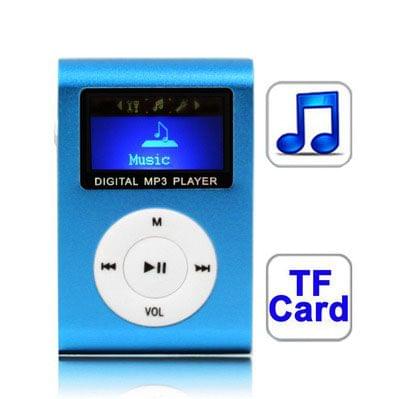 TF (Micro SD) Card Slot MP3 Player with LCD Screen, Metal Clip(Baby Blue)