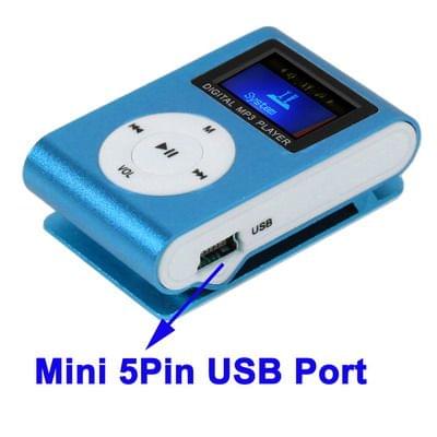 TF (Micro SD) Card Slot MP3 Player with LCD Screen, Metal Clip(Baby Blue)