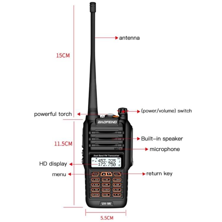 BaoFeng BF-UV9R 5W Waterproof Dual Band Radio Handheld Antenna Walkie Talkie, EU Plug
