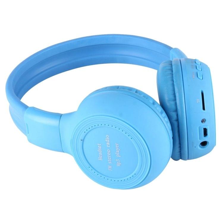 BS-N65 Headband Folding Stereo HiFi Wireless Headphone Headset with LCD Screen & TF Card Slot & LED Indicator Light & FM Function(Blue)