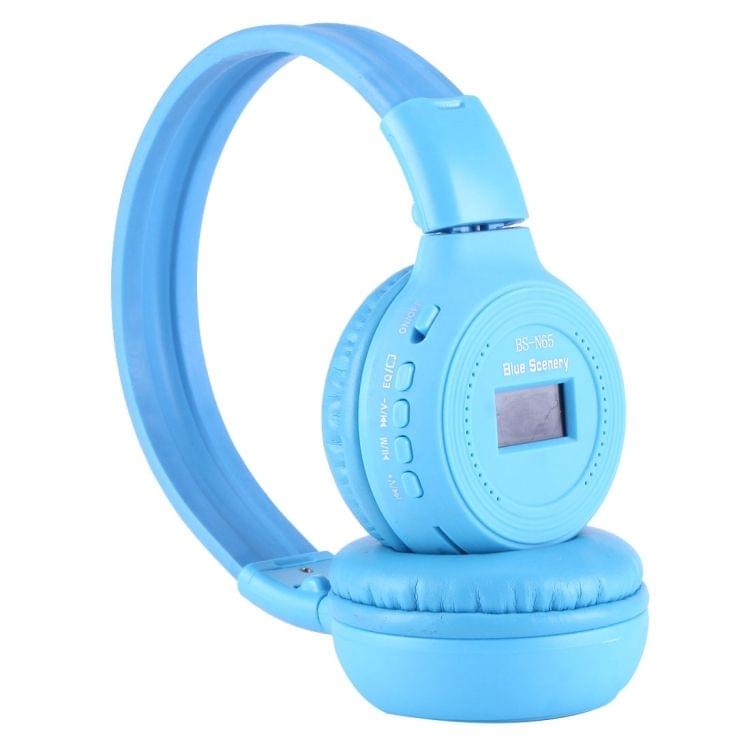 BS-N65 Headband Folding Stereo HiFi Wireless Headphone Headset with LCD Screen & TF Card Slot & LED Indicator Light & FM Function(Blue)