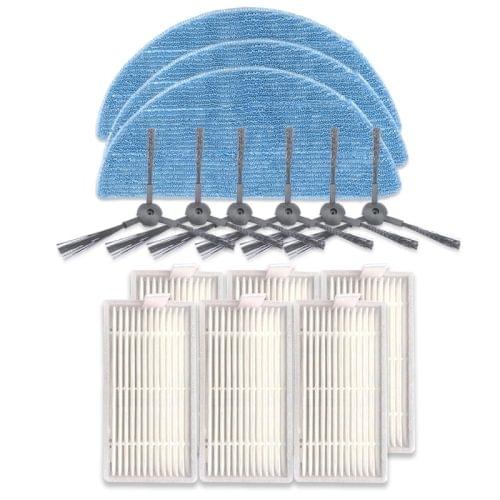 XI242 3 Pairs K614 Side Brushes + 6 PCS I208 Filters+ 3 PCS I201 Rags Set for ILIFE V5S Pro / V50 / V5S