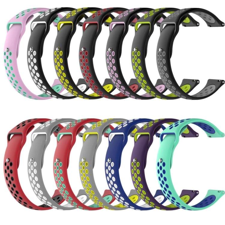 Double Color Wrist Strap Watch Band for Galaxy S3 Ticwatch Pro (Black White)