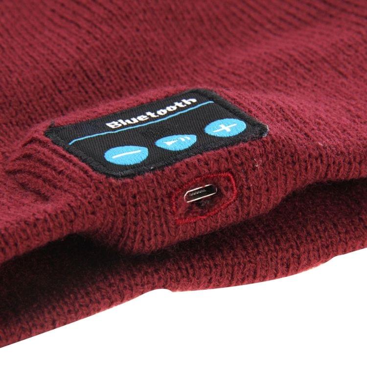Knitted Bluetooth Headset Warm Winter Hat with Mic for Boy & Girl & Adults (Wine Red)