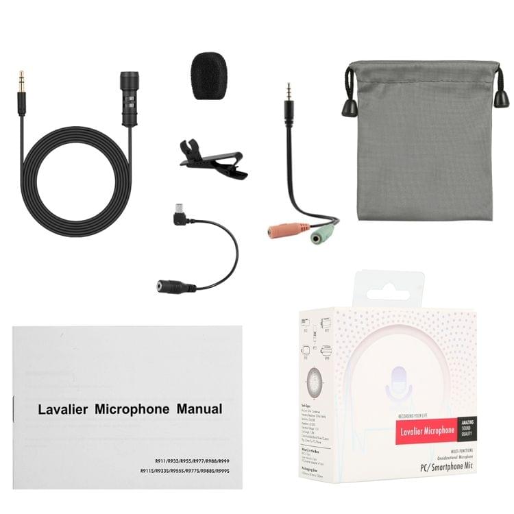 Yanmai R955 Clip-on Lapel Mic Lavalier Omni-directional Double Condenser Microphone