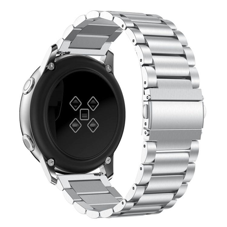 Three Beads Slingshot Buckle Solid Stainless Steel Wrist Strap Watch Band for Galaxy Watch Active 20mm (Silver)
