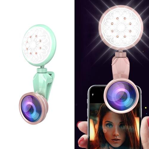 RK35B Professional Beauty Selfie Light Selfie Clip Flash Fill Light with HD 4K Wide Angle / 50X Macro Lens (Green)