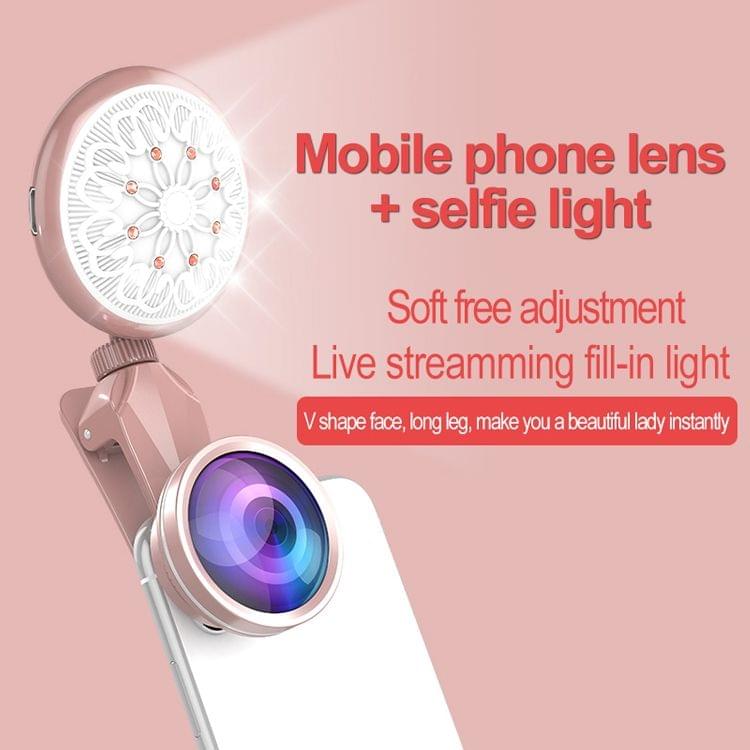 RK35B Professional Beauty Selfie Light Selfie Clip Flash Fill Light with HD 4K Wide Angle / 50X Macro Lens (Green)