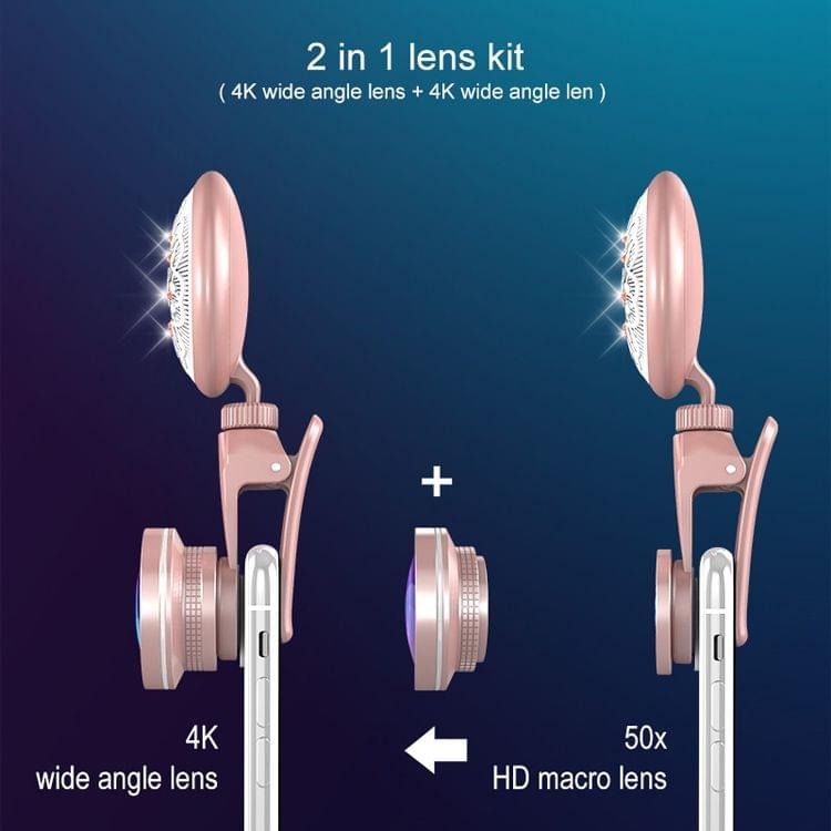 RK35B Professional Beauty Selfie Light Selfie Clip Flash Fill Light with HD 4K Wide Angle / 50X Macro Lens (Green)