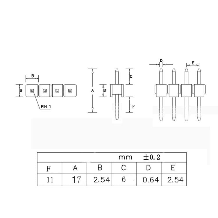 5 PCS 17mm x 2.54mm 40-pin Breakaway Straight Male Header for PCB Board
