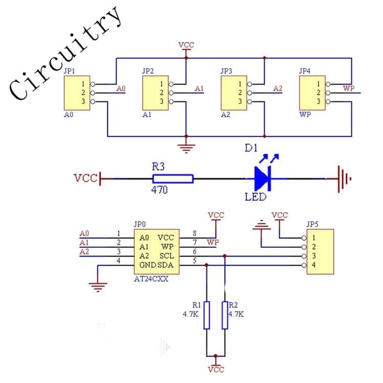 DIY I2C Interface EEPROM Memory Module with AT24C02 Chip / LED Indicator - Blue