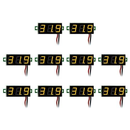 10 PCS 0.28 inch 2 Wires Adjustable Digital Voltage Meter, Color Light Display, Measure Voltage: DC 2.5-30V (Yellow)