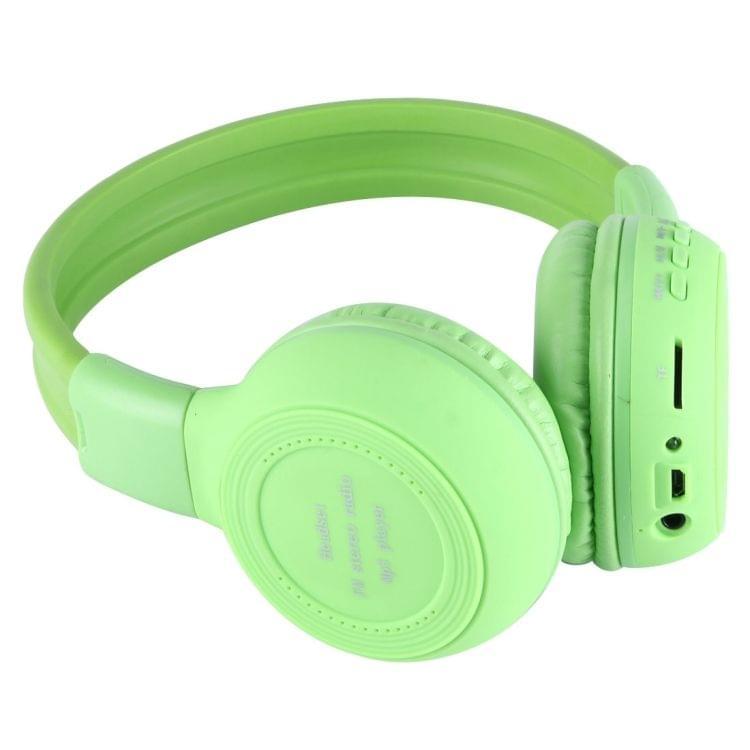 BS-N65 Headband Folding Stereo HiFi Wireless Headphone Headset with LCD Screen & TF Card Slot & LED Indicator Light & FM Function(Green)