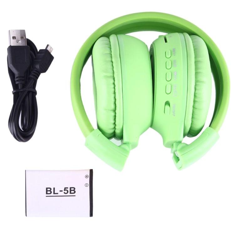 BS-N65 Headband Folding Stereo HiFi Wireless Headphone Headset with LCD Screen & TF Card Slot & LED Indicator Light & FM Function(Green)