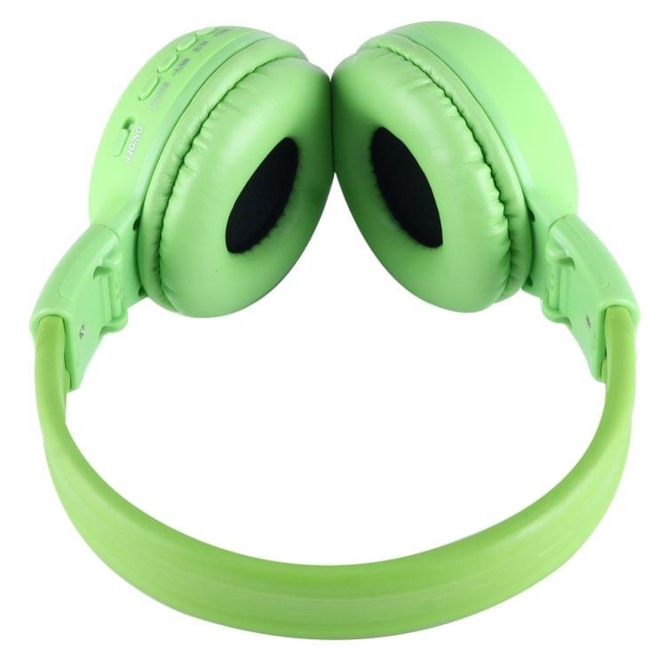 BS-N65 Headband Folding Stereo HiFi Wireless Headphone Headset with LCD Screen & TF Card Slot & LED Indicator Light & FM Function(Green)