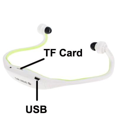 Sport MP3 Player Headset with TF Card Reader Function, Music Format: MP3 / WMA (White + Green)