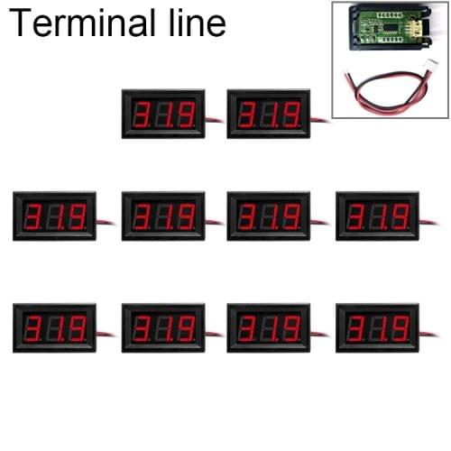 10 PCS 0.56 inch 2 Terminal Wires Digital Voltage Meter with Shell, Color Light Display, Measure Voltage: DC 4.5-30V (Red)