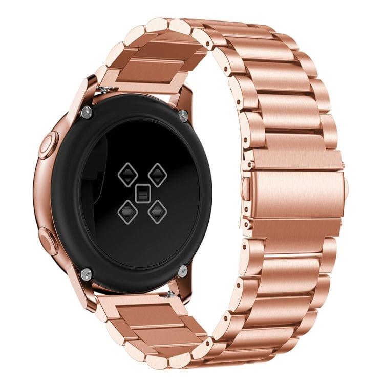 Three Beads Slingshot Buckle Solid Stainless Steel Wrist Strap Watch Band for Galaxy Watch Active 20mm (Rose Gold)