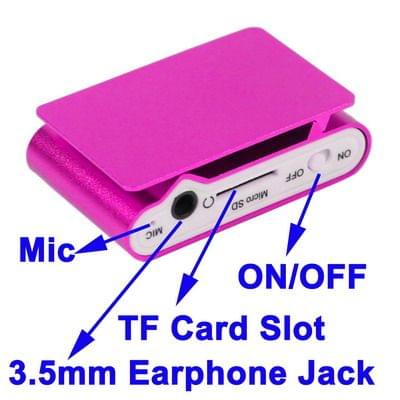 TF (Micro SD) Card Slot MP3 Player with LCD Screen, Metal Clip(Magenta)