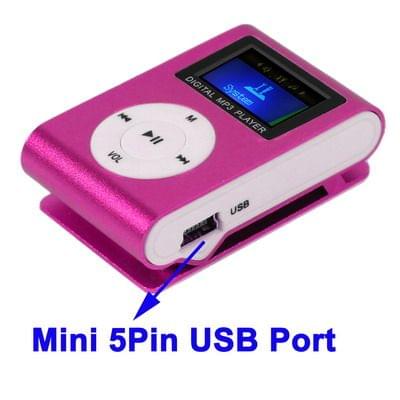 TF (Micro SD) Card Slot MP3 Player with LCD Screen, Metal Clip(Magenta)