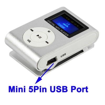 TF (Micro SD) Card Slot MP3 Player with LCD Screen, Metal Clip(Silver)