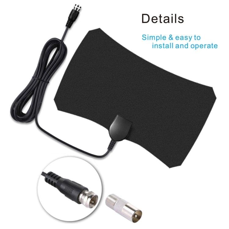 TY12 50 Miles Range 10dBi High Gain Amplified Digital Flat HDTV Indoor TV Antenna with 3.7m Coaxial Cable(Black)