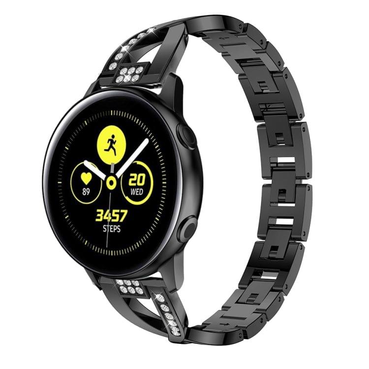 X-shaped Diamond Stainless Steel Wrist Strap WatchBand for Galaxy Watch Active 20mm (Black)