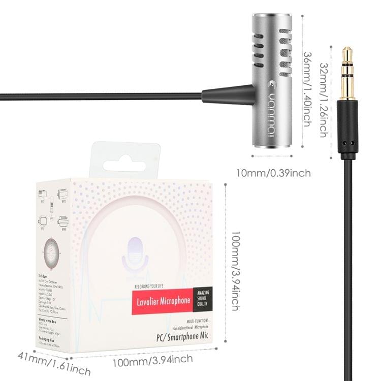 Yanmai R933 Professional Clip-on Lapel Mic Lavalier Omni-directional Double Condenser Microphone Silver